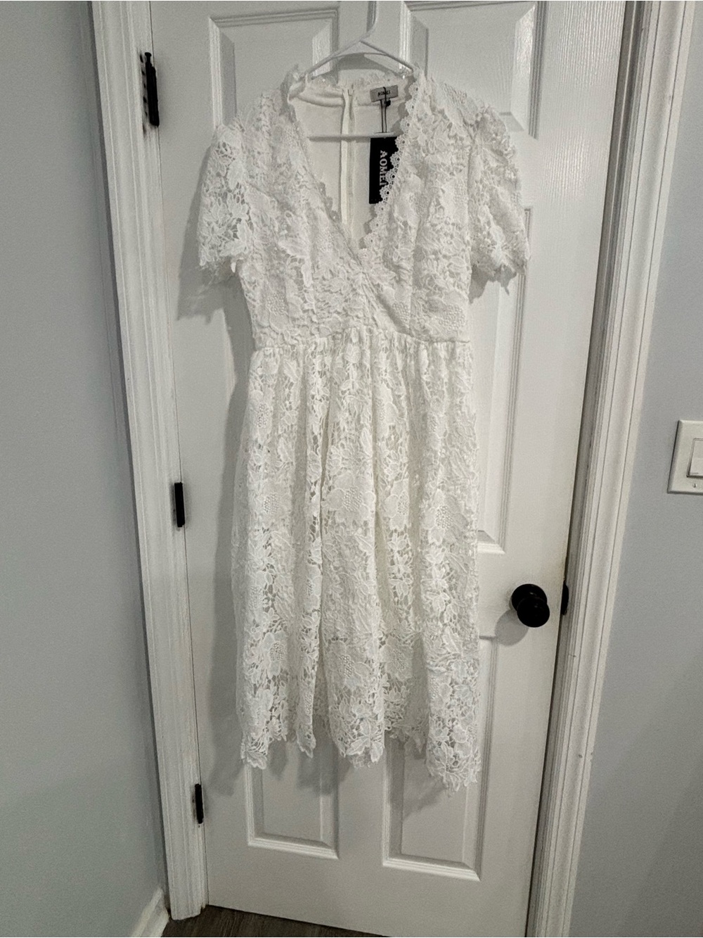 SHEIN White Floral Lace Midi Wrap Dress